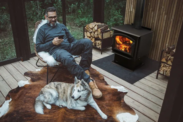 High-efficiency wood stove burning in a Spokane home