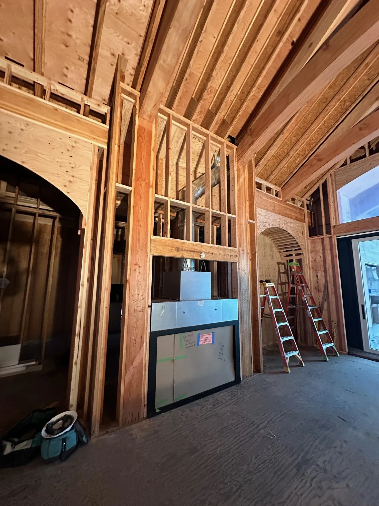 New construction fireplace framing in progress