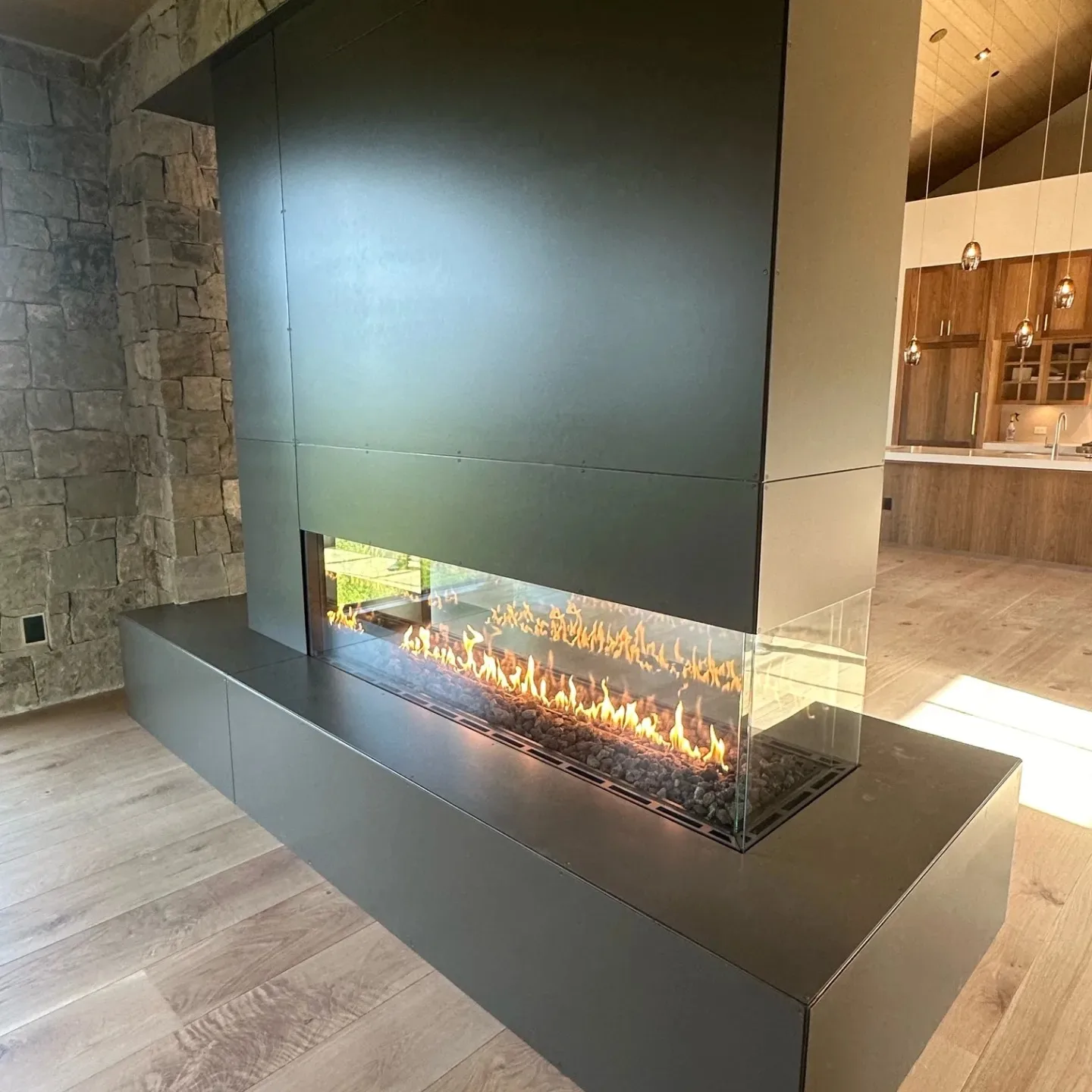 Custom linear gas fireplace in a luxury home